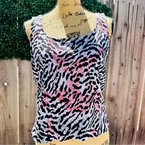 St. John Black and Red Zebra Print Tank Top